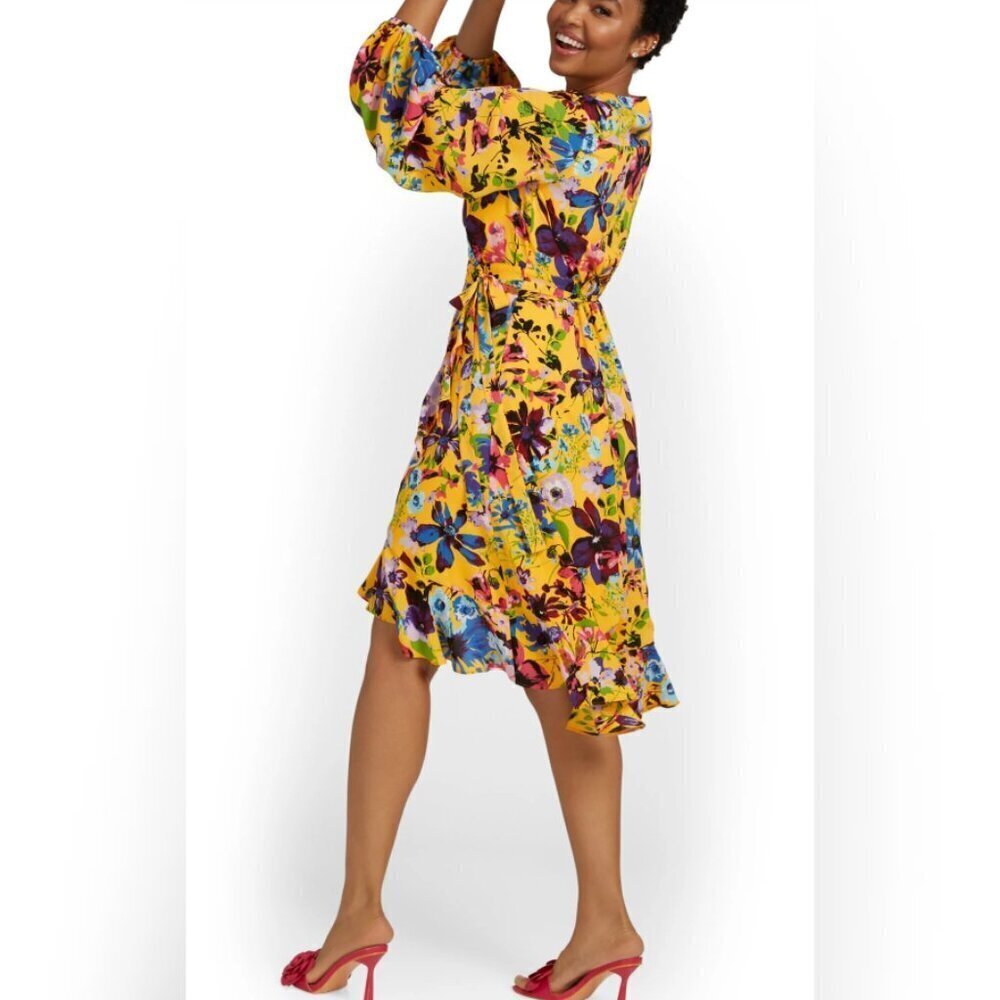 Yellow Floral-Print Wrap Dress